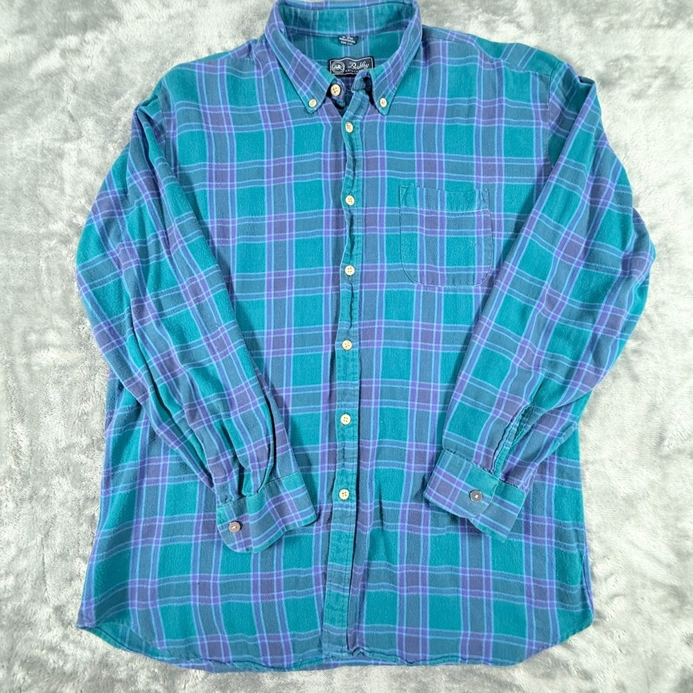 Berkley Shirtmakers Men's Vintage Flannel Button Down Size XL Plaid Green Purple